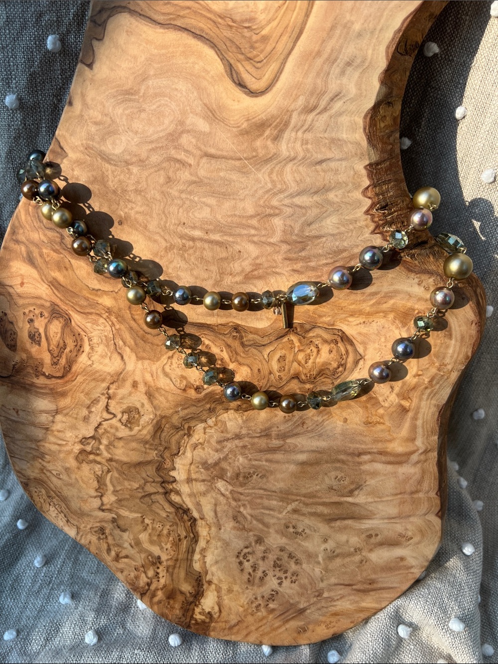 Kenneth Cole multiple toned Gold and Gray Pearl long Double Strand Necklace